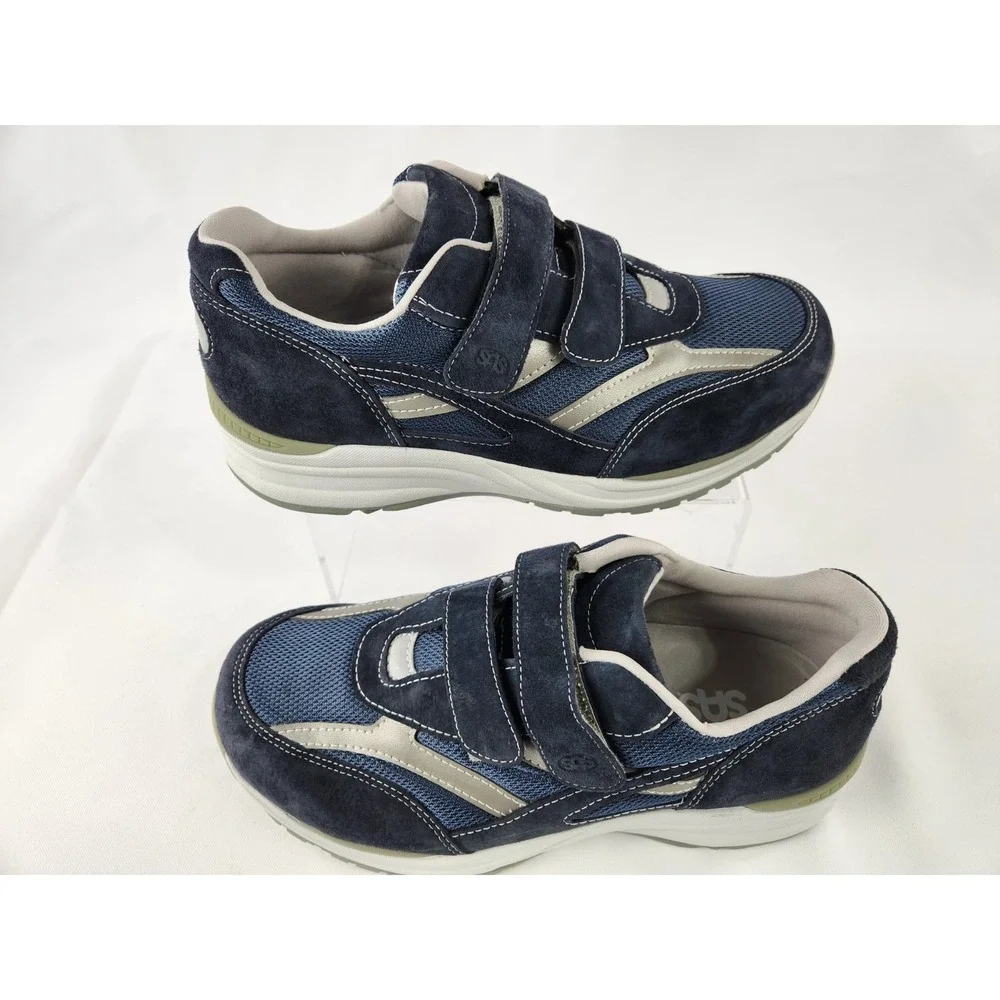 SAS JV Mesh Mens Sz 10 W Wide Navy Blue Suede Comfort Walking Sneakers Shoes‎